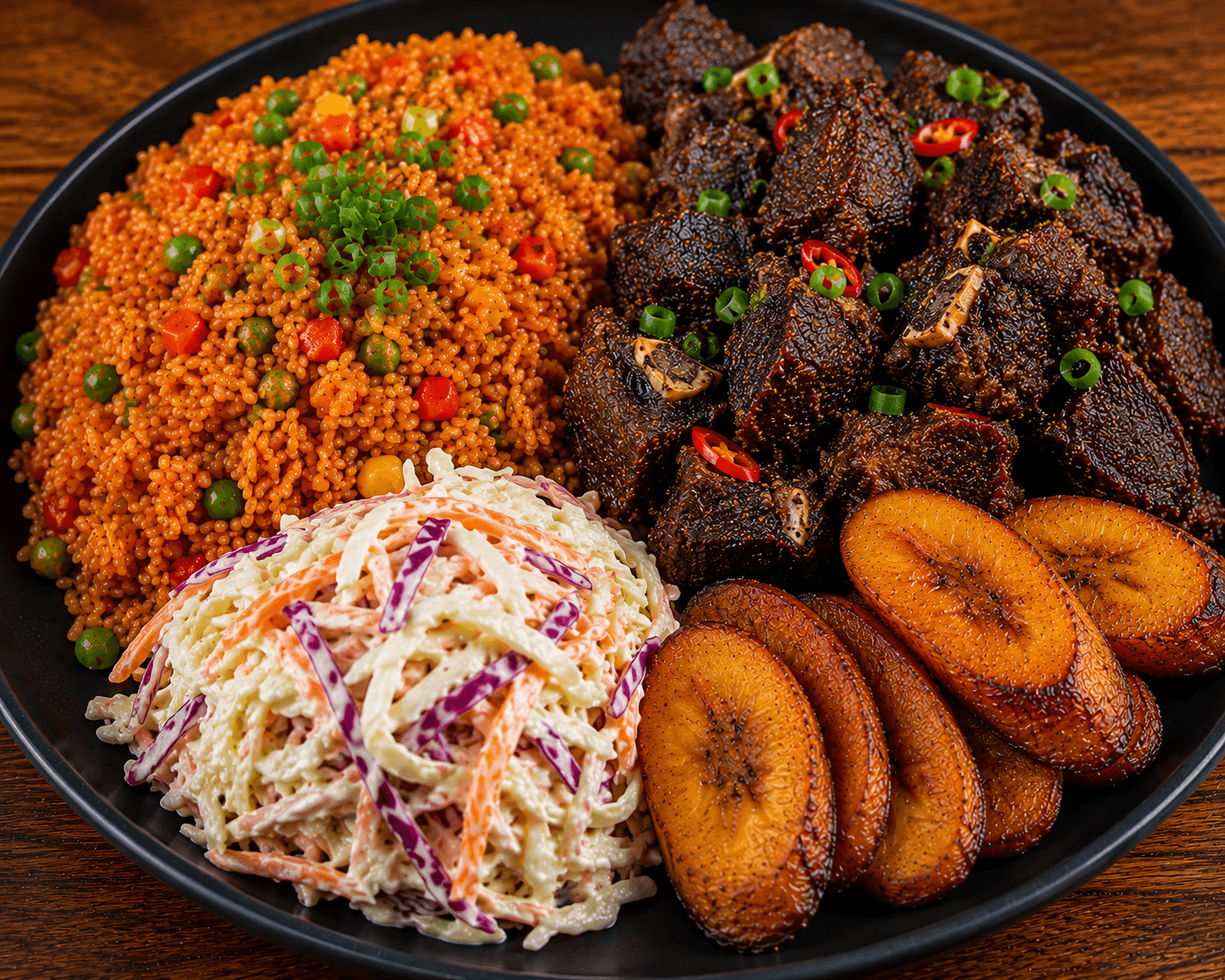 Jollof rice with fried goat meat